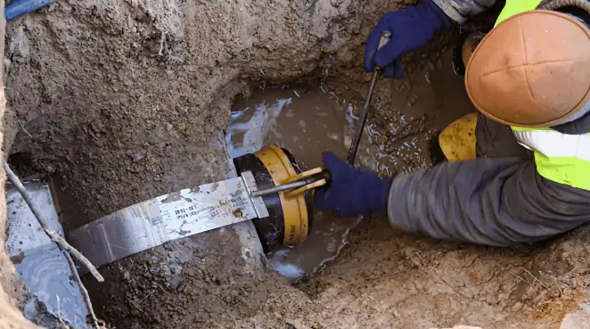 Technician performing underground drainage repair for foundation protection and gutter systems in Oklahoma City, OK